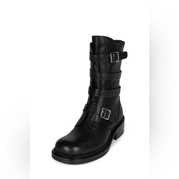 NEW Jeffrey Campbell Shoreditch Moto Buckle Boots BLACK - Picture 3 of 5